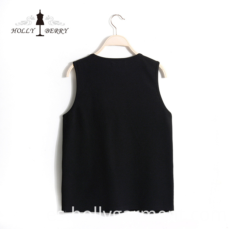 Chaleco negro sólido para damas Black Solid Vest for Ladies
